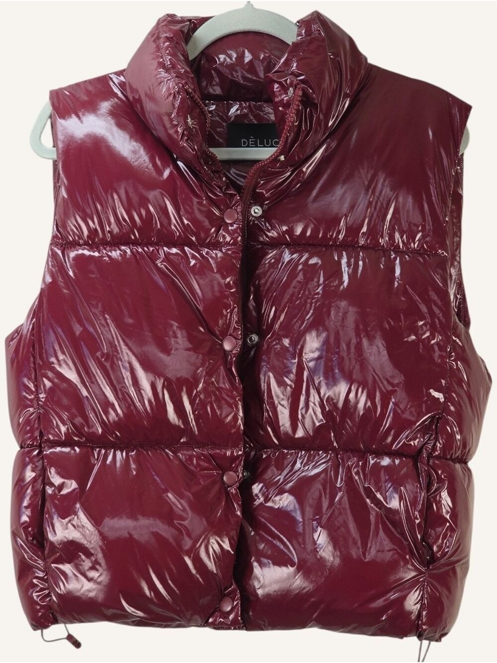 DÉLUC Marmi Burgundy Wine Glossy Puffer Vest Pockets Size Medium NWT